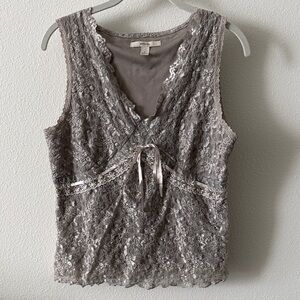 Merona Lace Faded Grey L Babydoll Top Sheer Ethereal Fairy Cottagecore